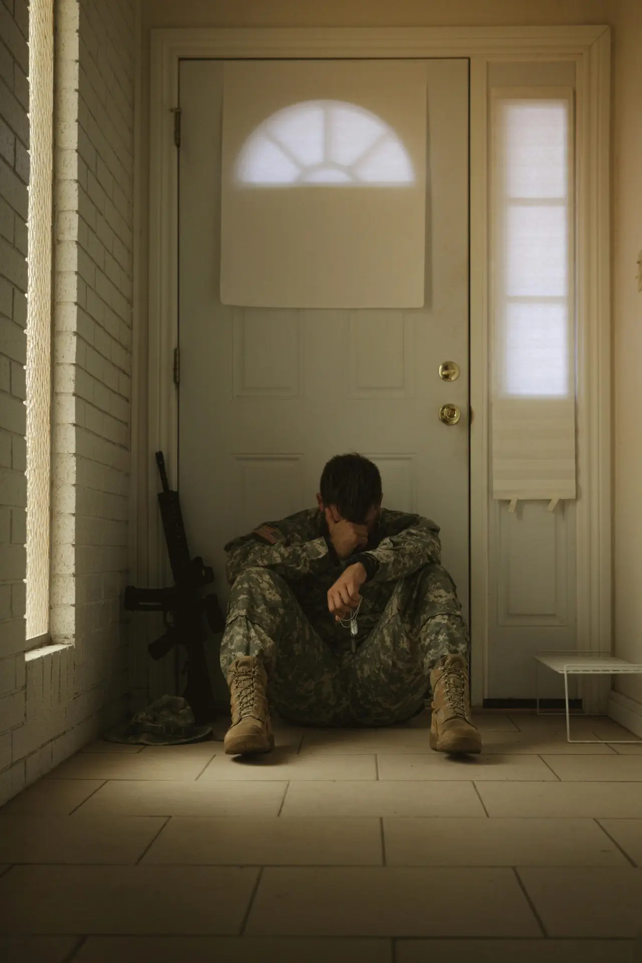 A veteran sitting alone, reflecting the isolation of combat PTSD