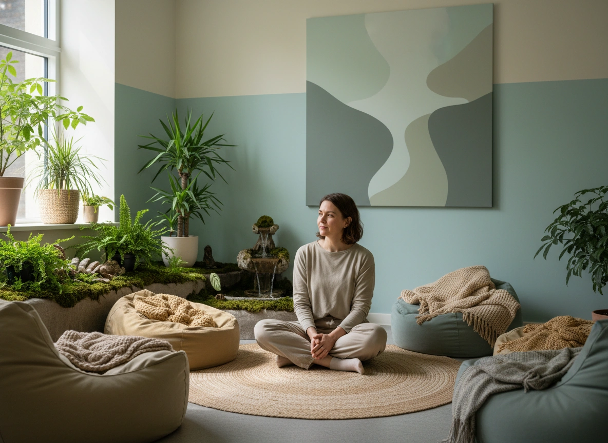 Calm, sensory-friendly recovery environment designed for neurodivergent clients at Holina Rehab